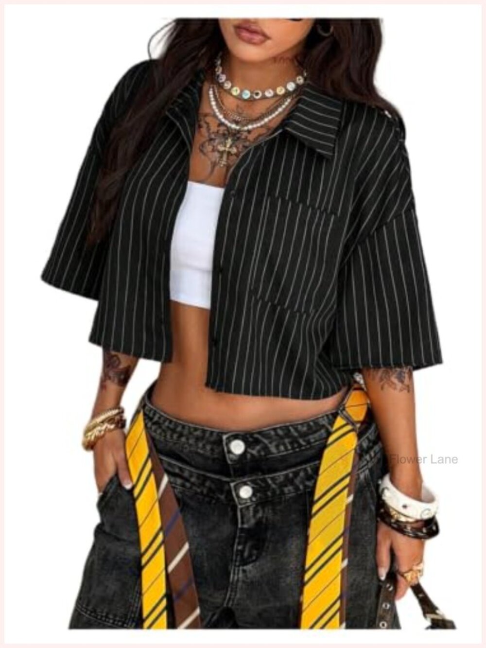 Womens Cropped Plaid Button-Up Shirt Drop Shoulder Casual Blouse